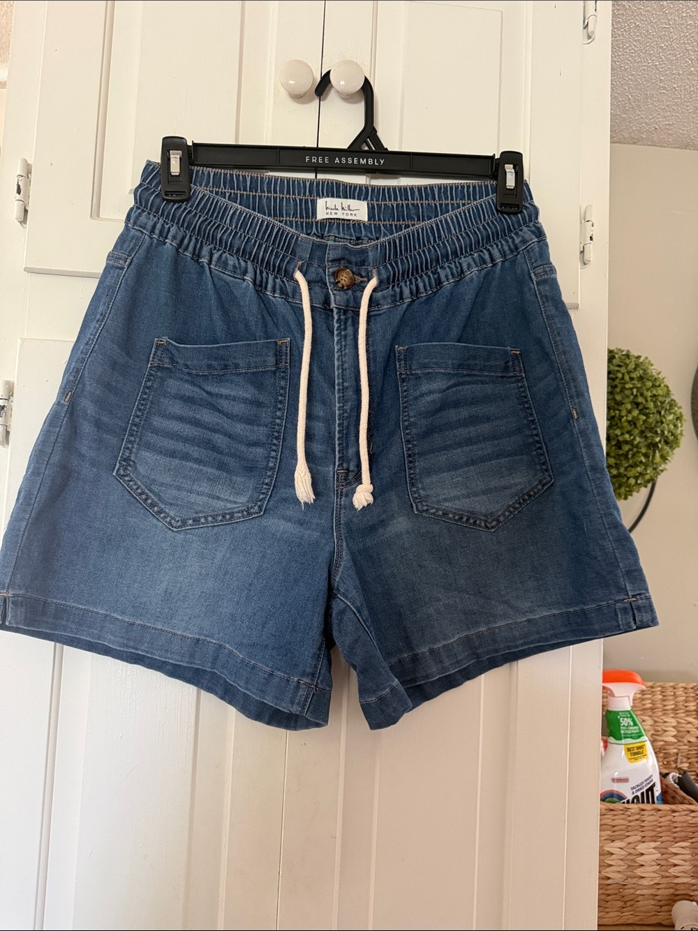 Pull-On Drawstring Denim Shorts - Blue